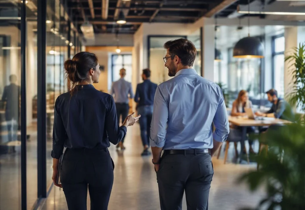collega's in de gang aan de wandel